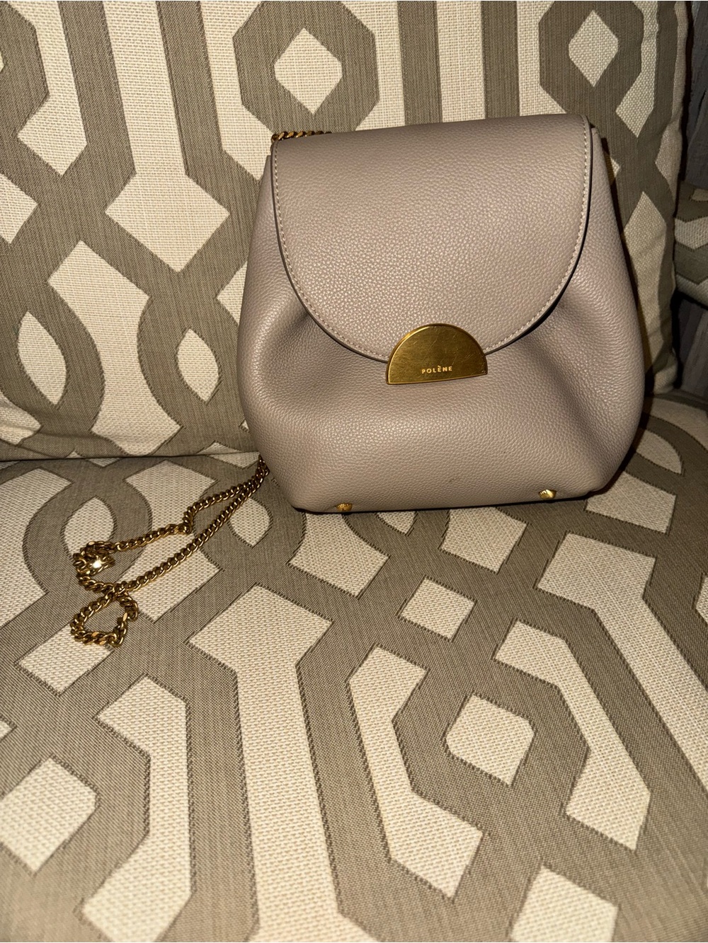 Polène Pebbled Leather Crossbody in Taupe with Gold Hardware